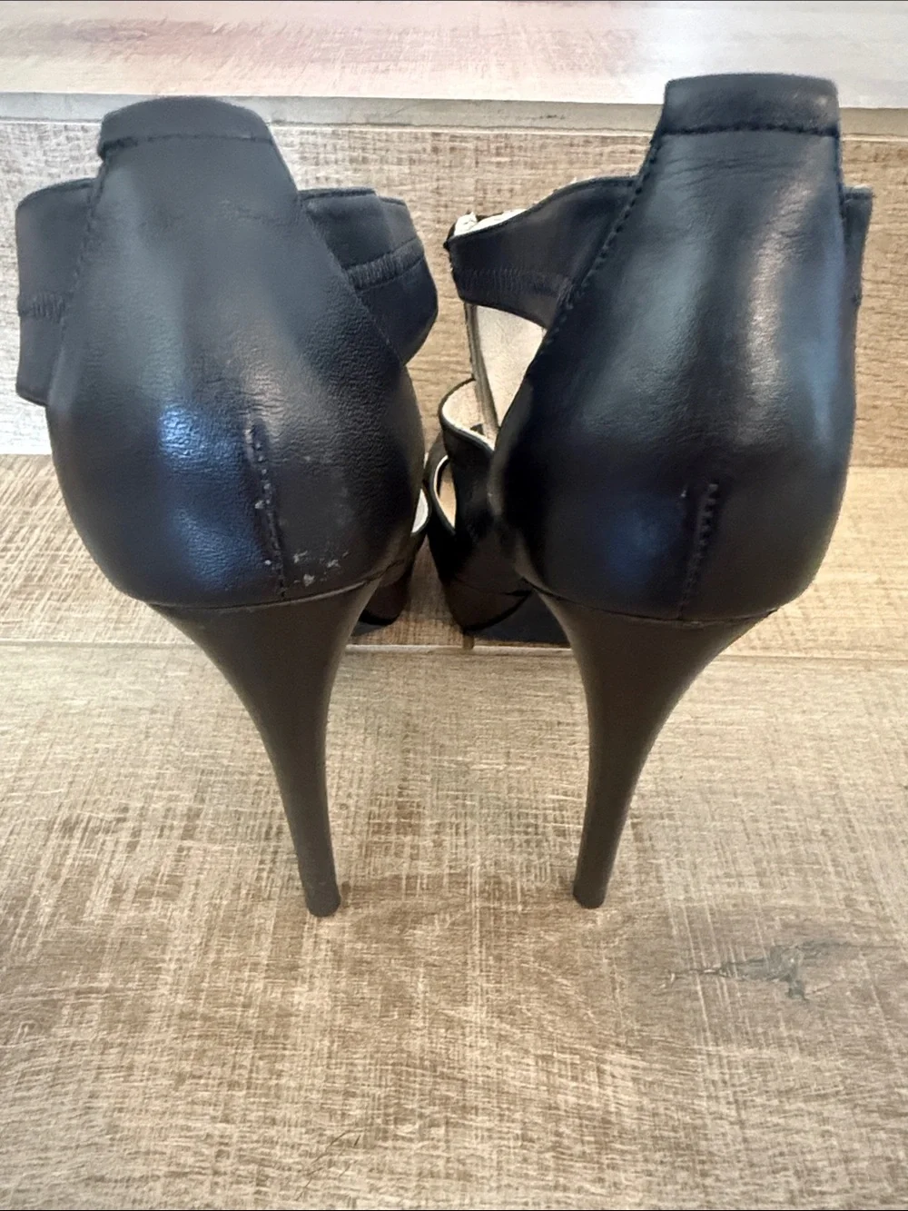 Michael Kors Black Leather Zip-Front High Heel Sandals